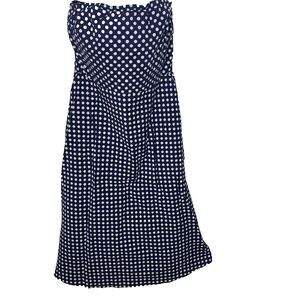 J Crew Strapless Dress Size 4 Blue White Polka Dot Midi Cotton A-Line Zip Pinup